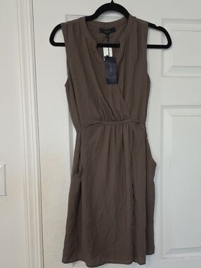 Eclair Taupe Sleeveless Faux-Wrap Mini Dress with Pockets